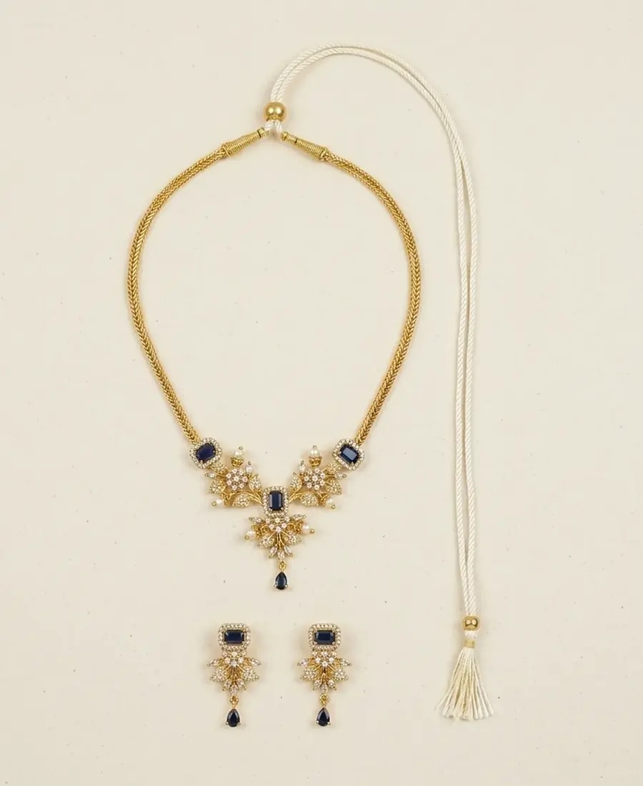 Crystal Vine Pearl Drop Short Necklace Set