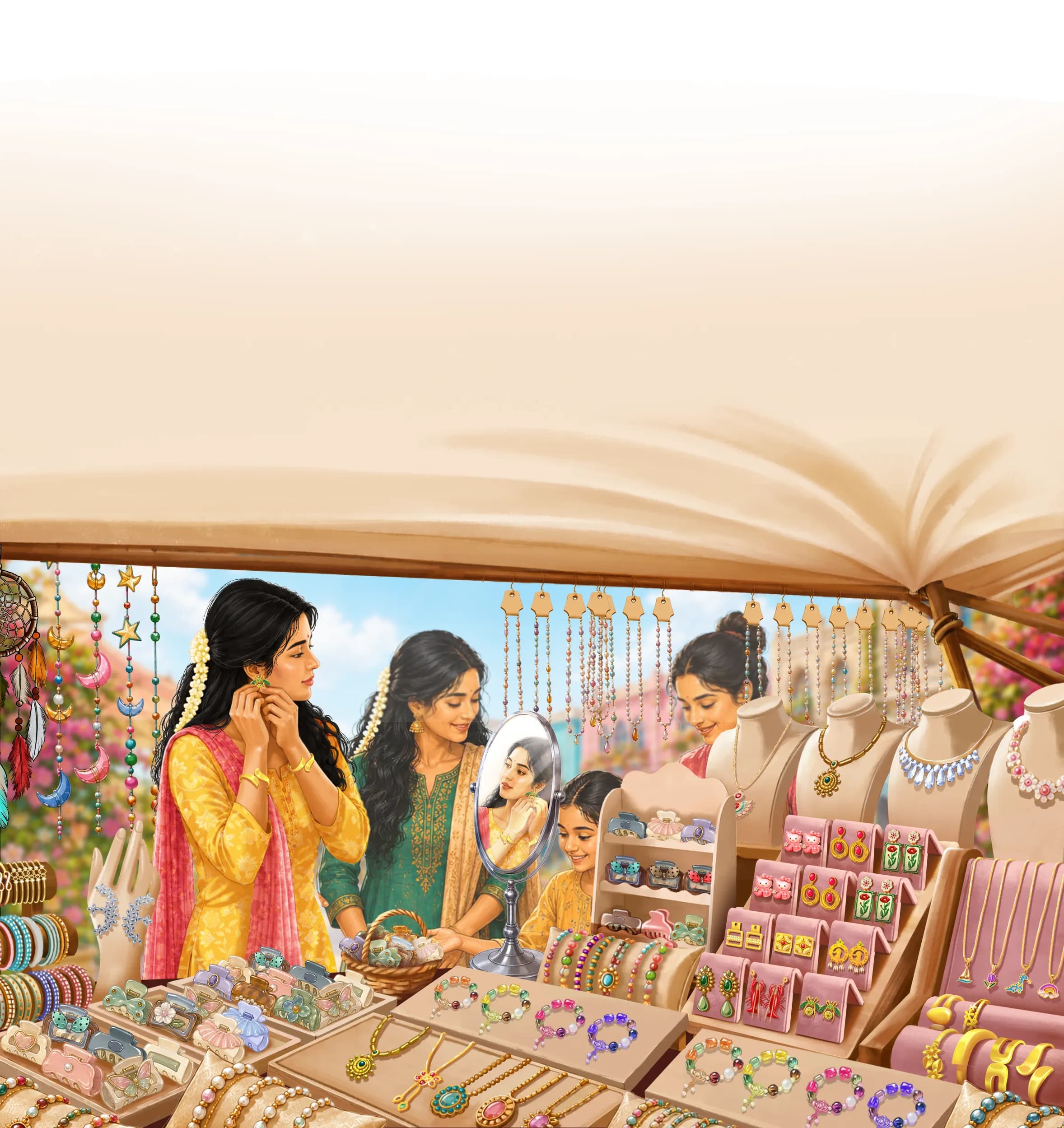 A wooden signpost pointing to Haaty's Clothing, Jewellery, Bags, and Accessories lanes