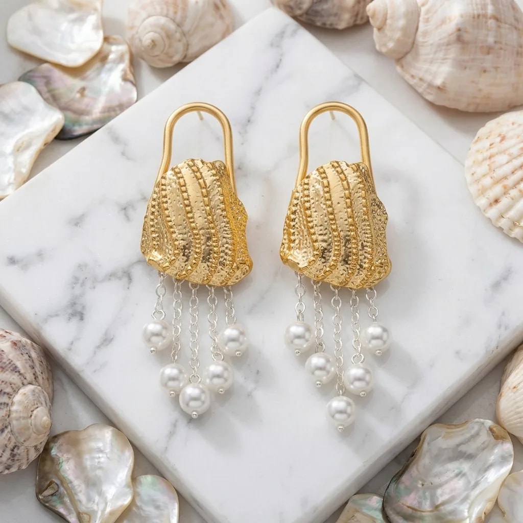 Golden Ridge Pearl Cascade Earrings