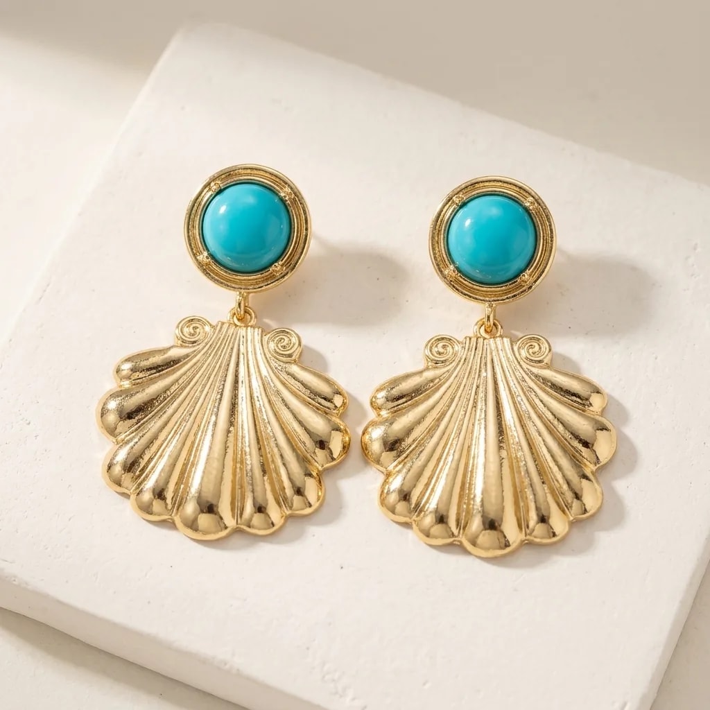 Golden Seashell Drop Earrings