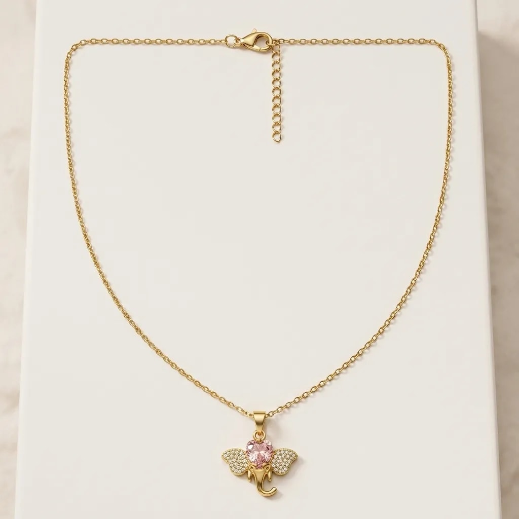 Golden Royal Elephant Crystal Necklace