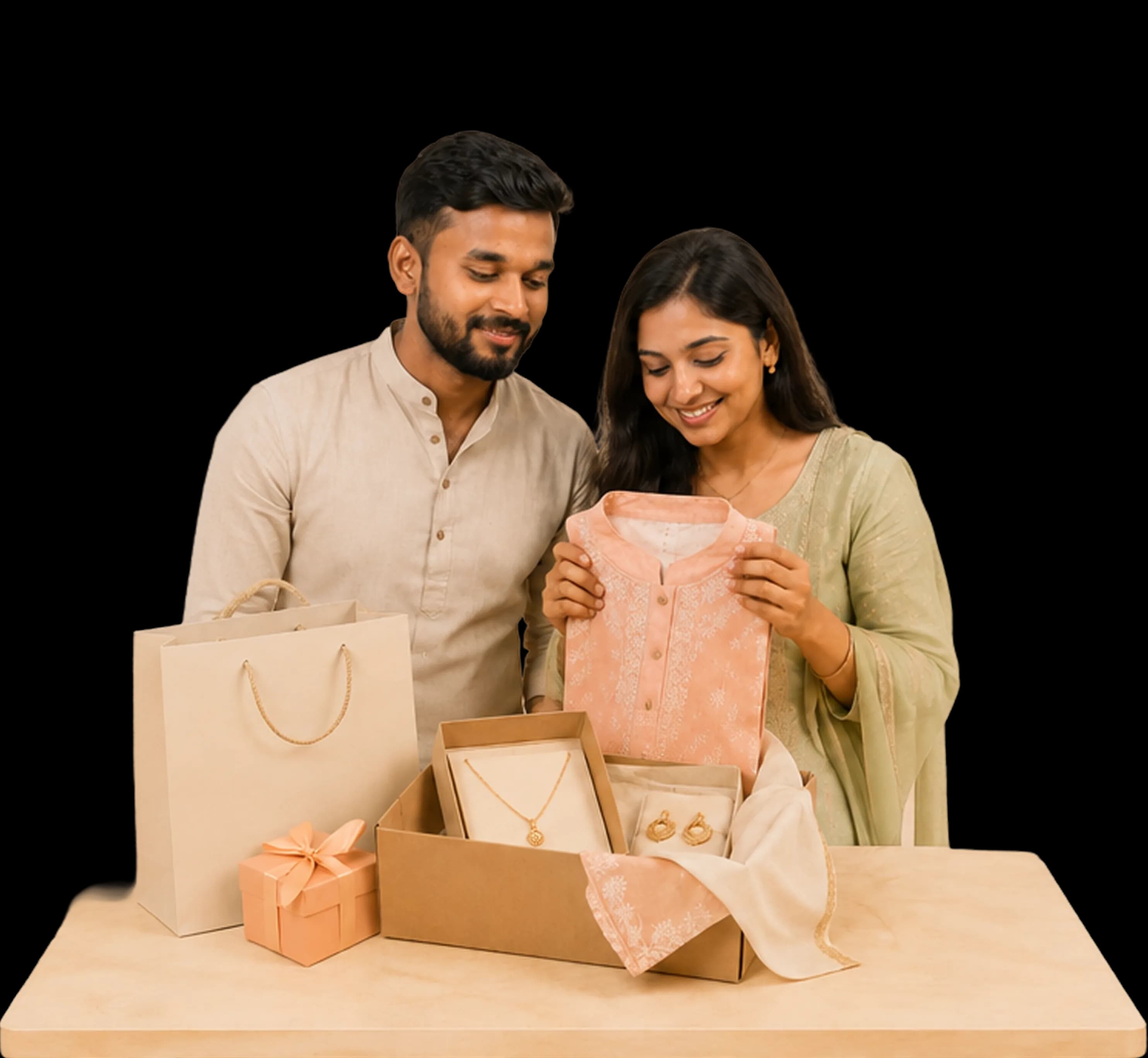 A couple looking through their Haaty gift box together