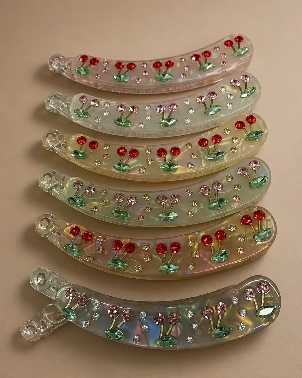 Jeweled Cherry Vine Banana Hair Clip.