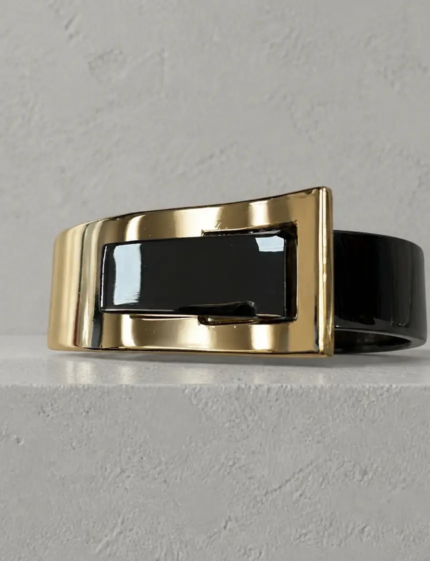 Geometric Dual-Tone Buckle Cuff Bracelet