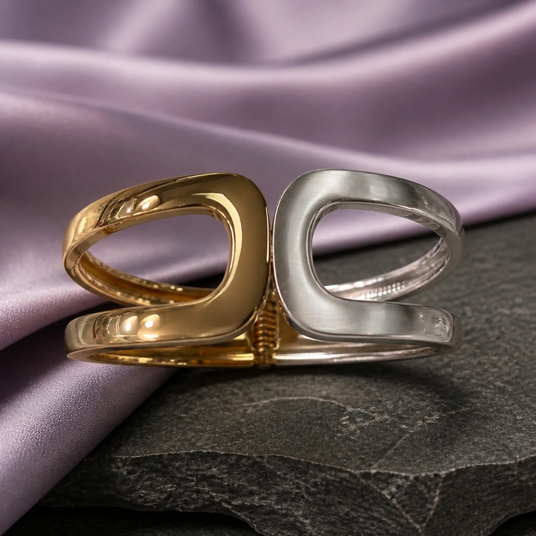 Dual-Tone Open Curve Cuff Bracelet