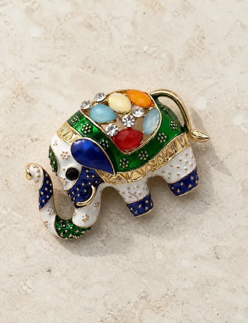 Royal Multigem Elephant Brooch