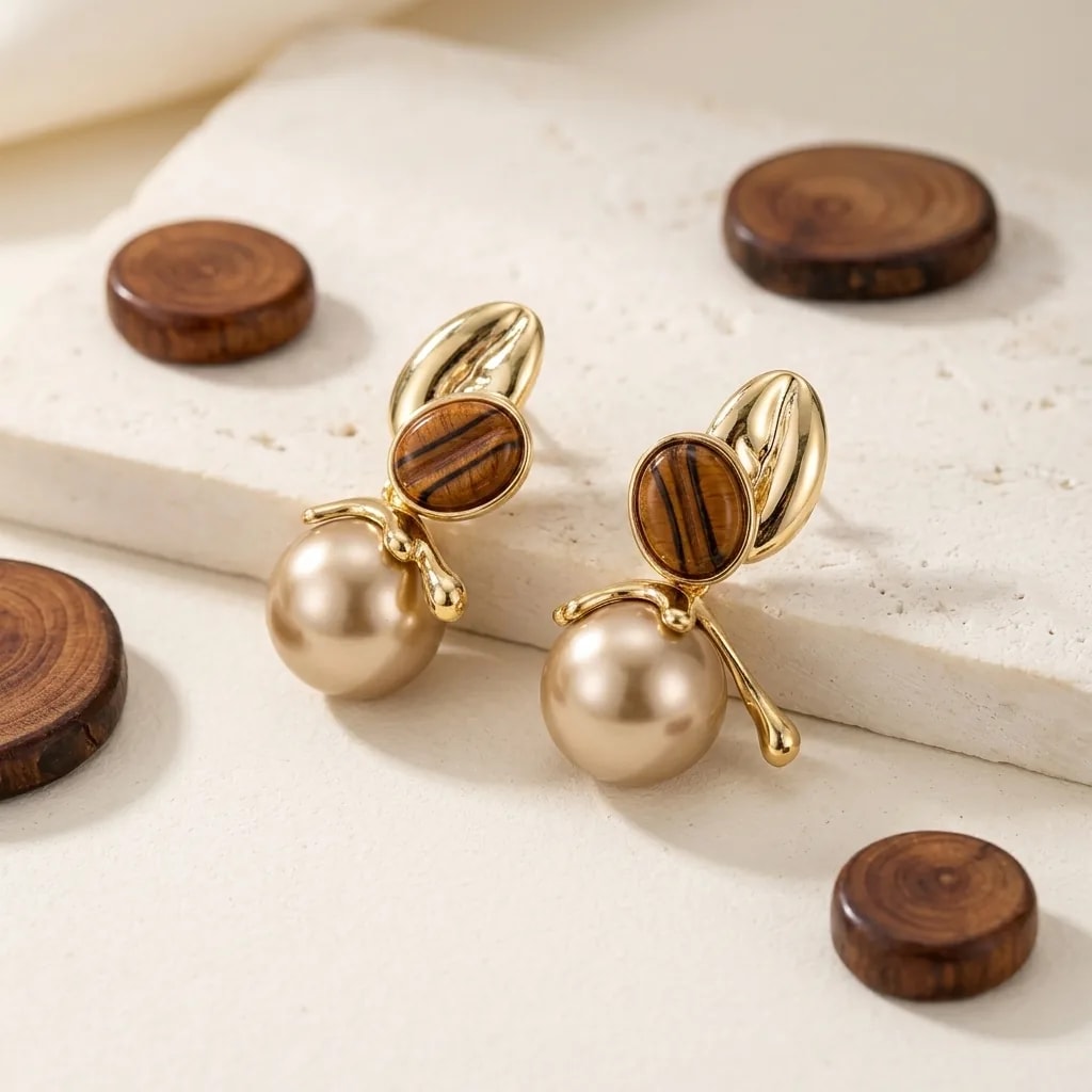 Amber dew pearl Earrings