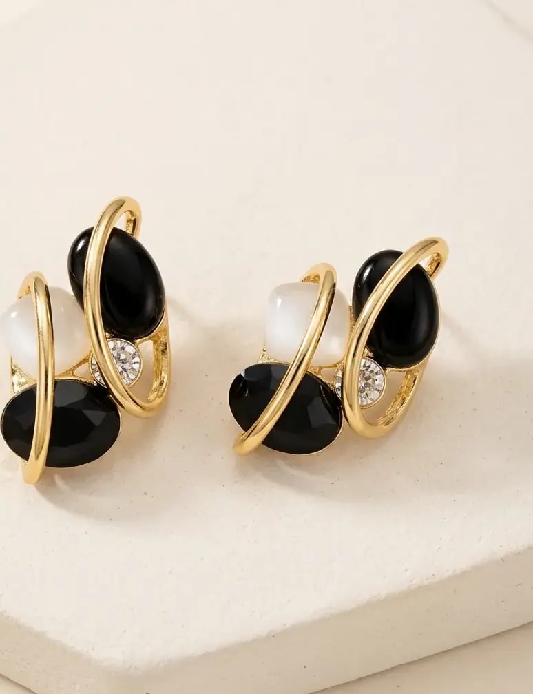 Golden Petal Gem Loop Earrings