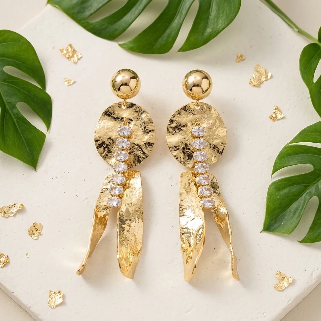 Golden Shard Crystal Drop Earrings