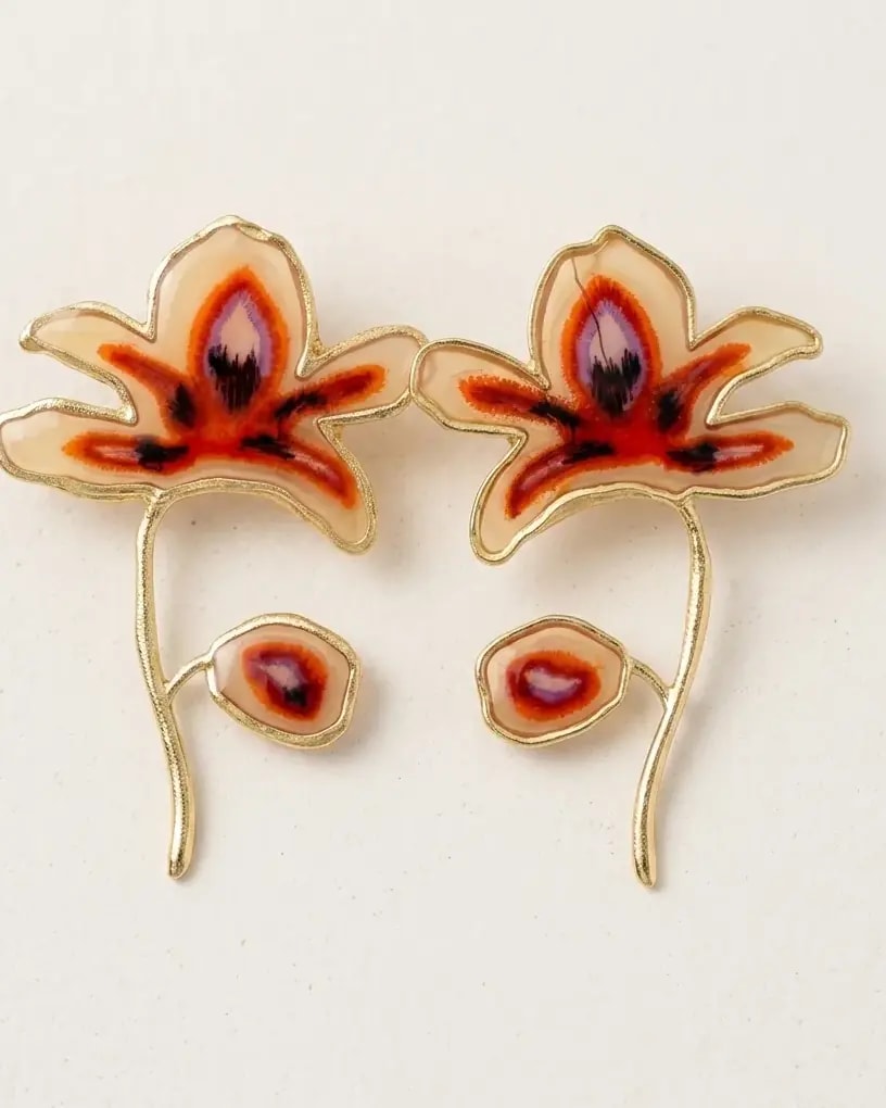 Autumn Petal Enamel Statement Earrings
