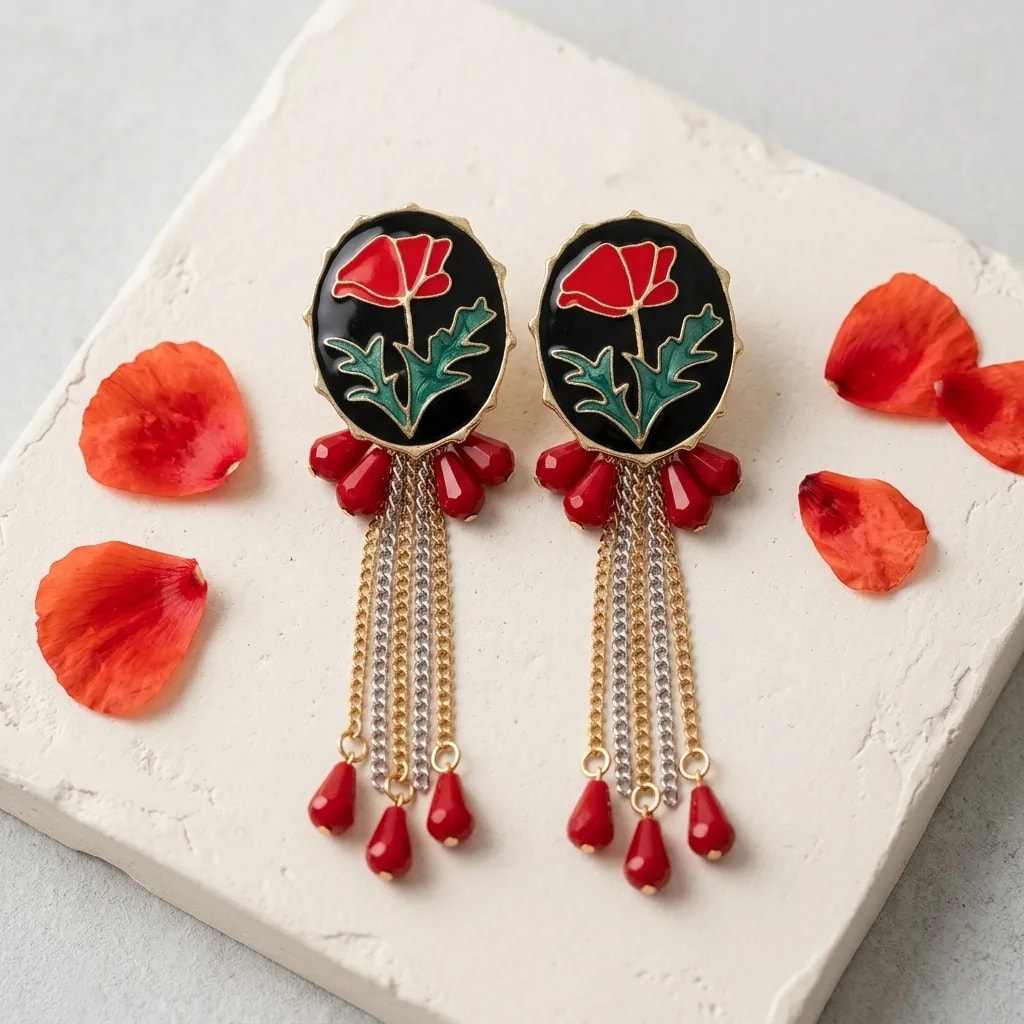Scarlet Artisan Rose Tassel Statement Earrings