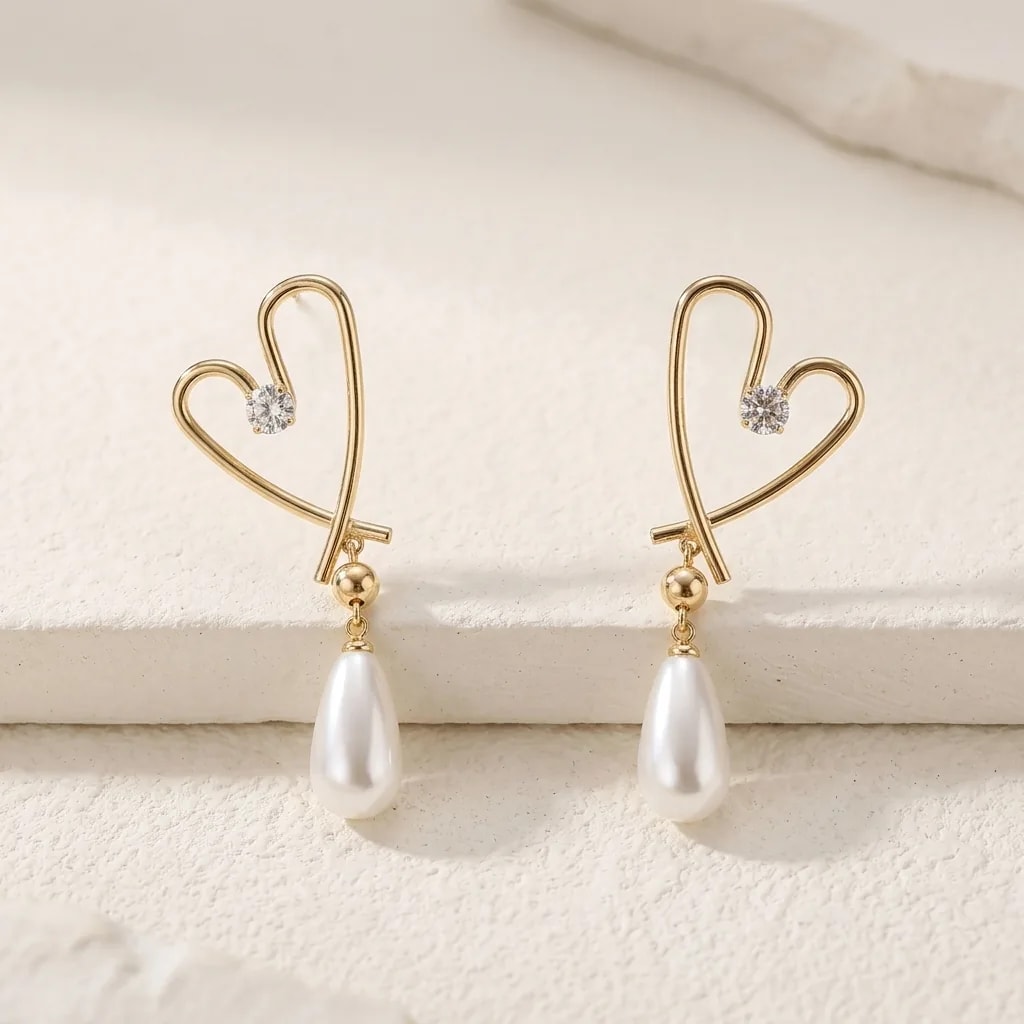 Lustre Heart Drop Earrings