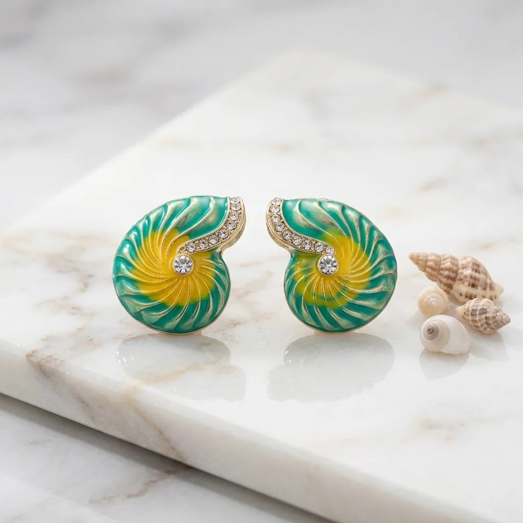 Emerald Tide Gem Spiral Earrings