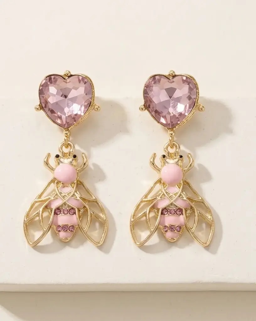 Rosé Heart Buzz Drop Earrings