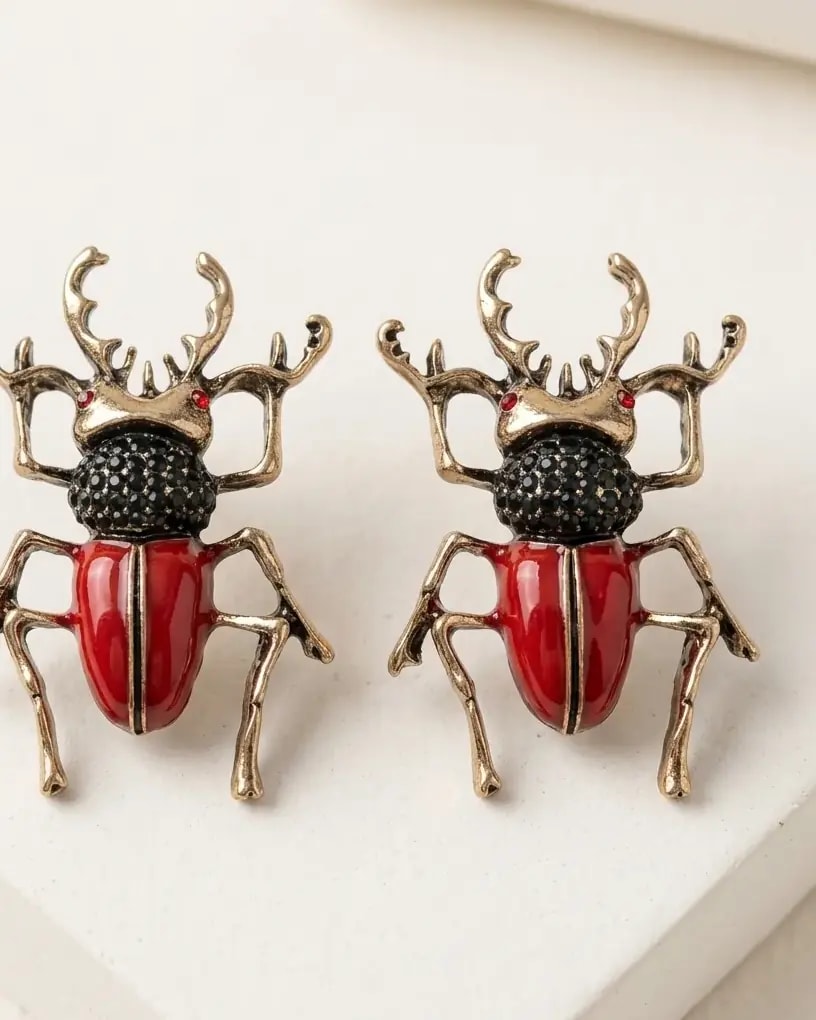 Crimson Stag Beetle Earrings