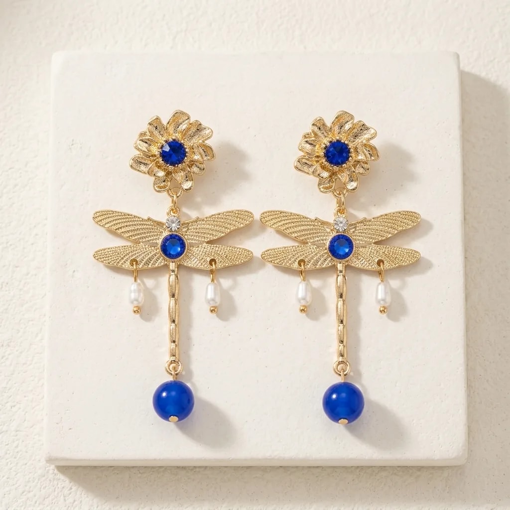 Azure Dragonfly Drop Earrings