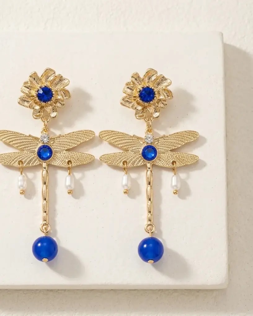 Azure Dragonfly Drop Earrings