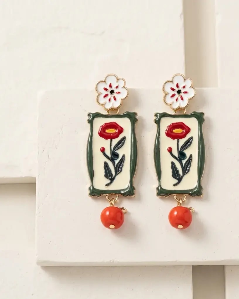 Vintage Rose Frame Drop Earrings