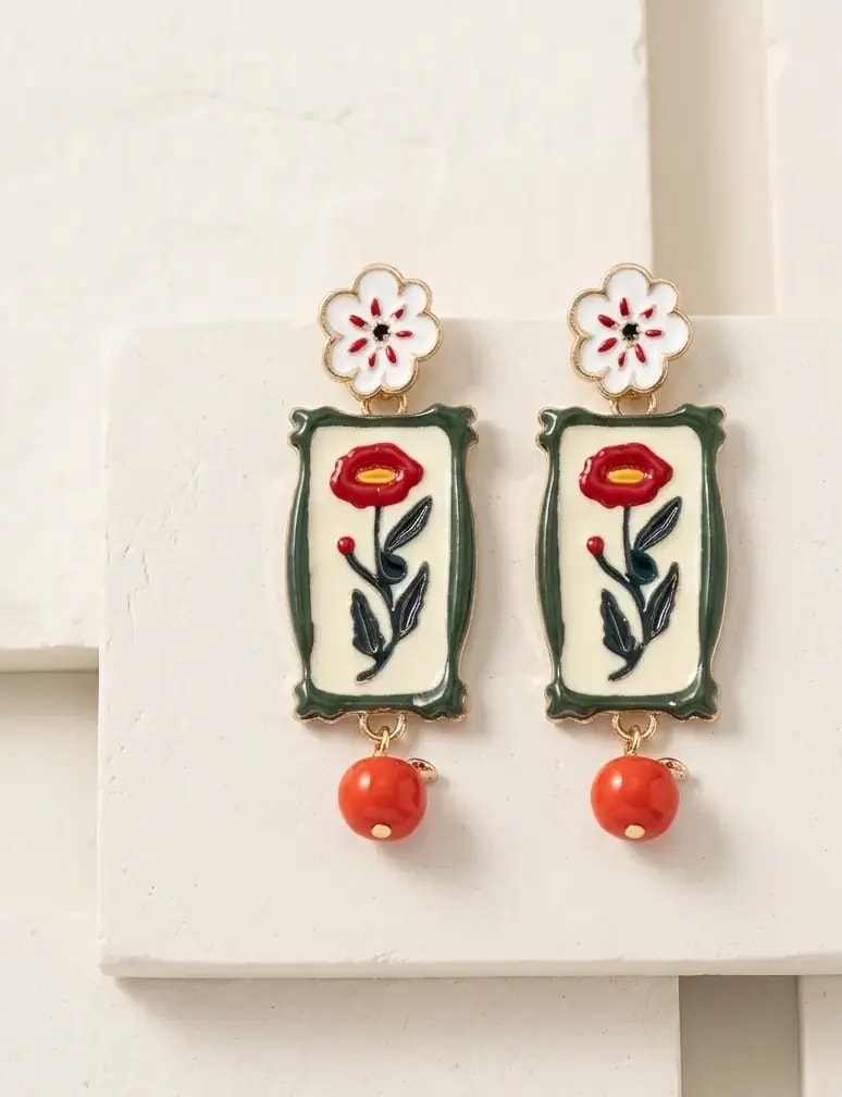 Vintage Rose Frame Drop Earrings