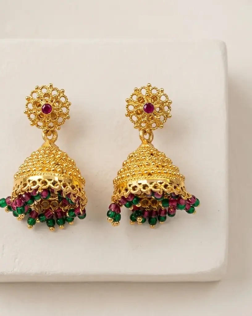 Nakshi Heirloom Gold-Toned Screw Back Jhumkas