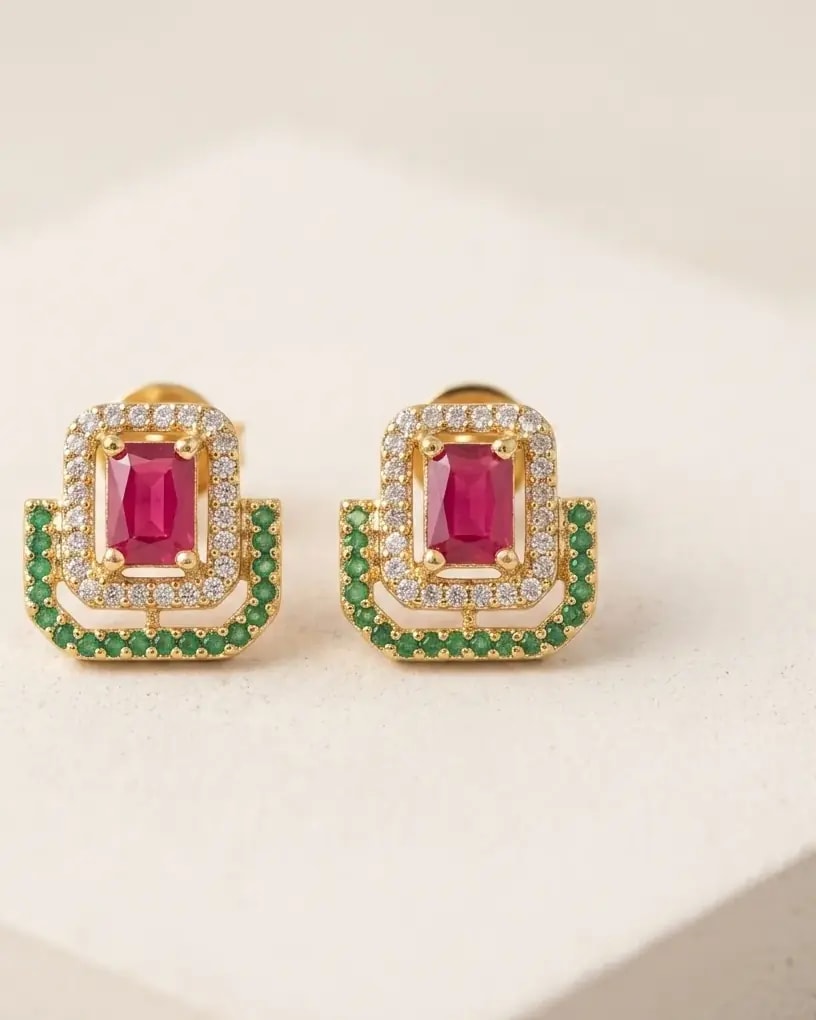 Jharokha Stone Gold-Toned Screw Back Studs
