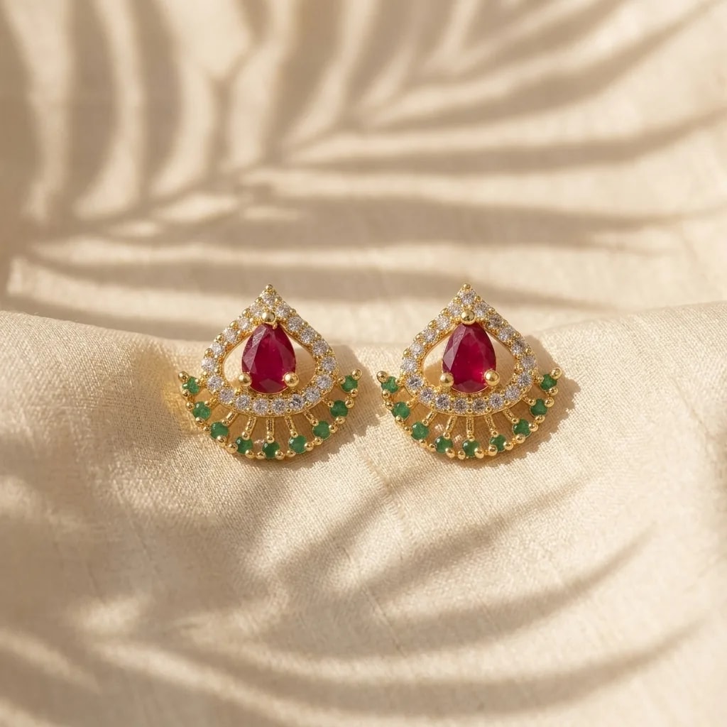 Kinkini Stone Gold-Toned Screw Back Earrings