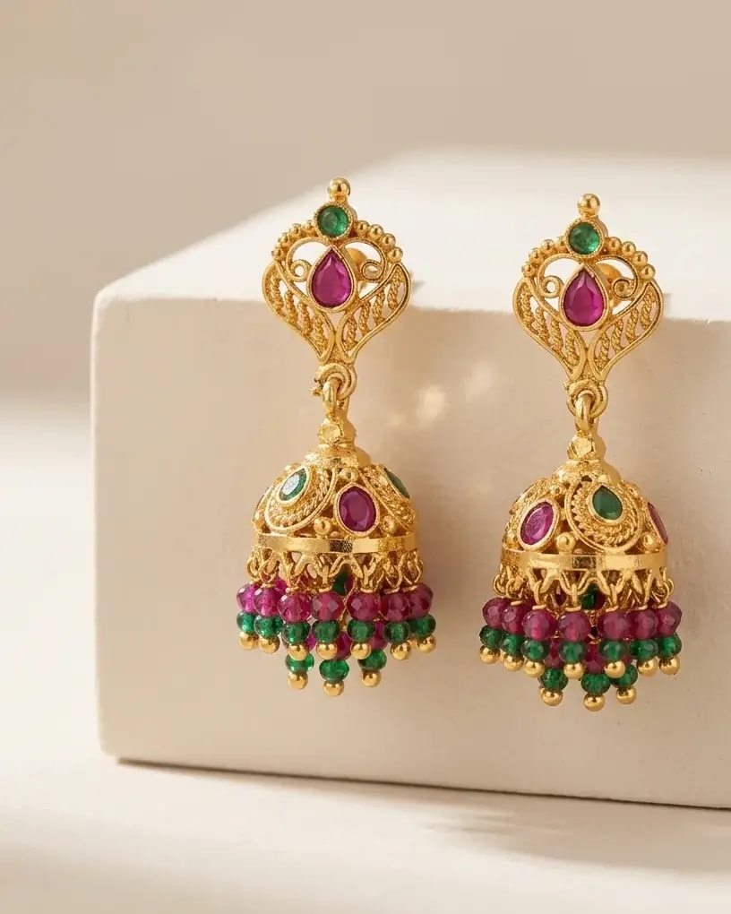 Jaali Multicolour Gold-Toned Screw Back Jhumkas