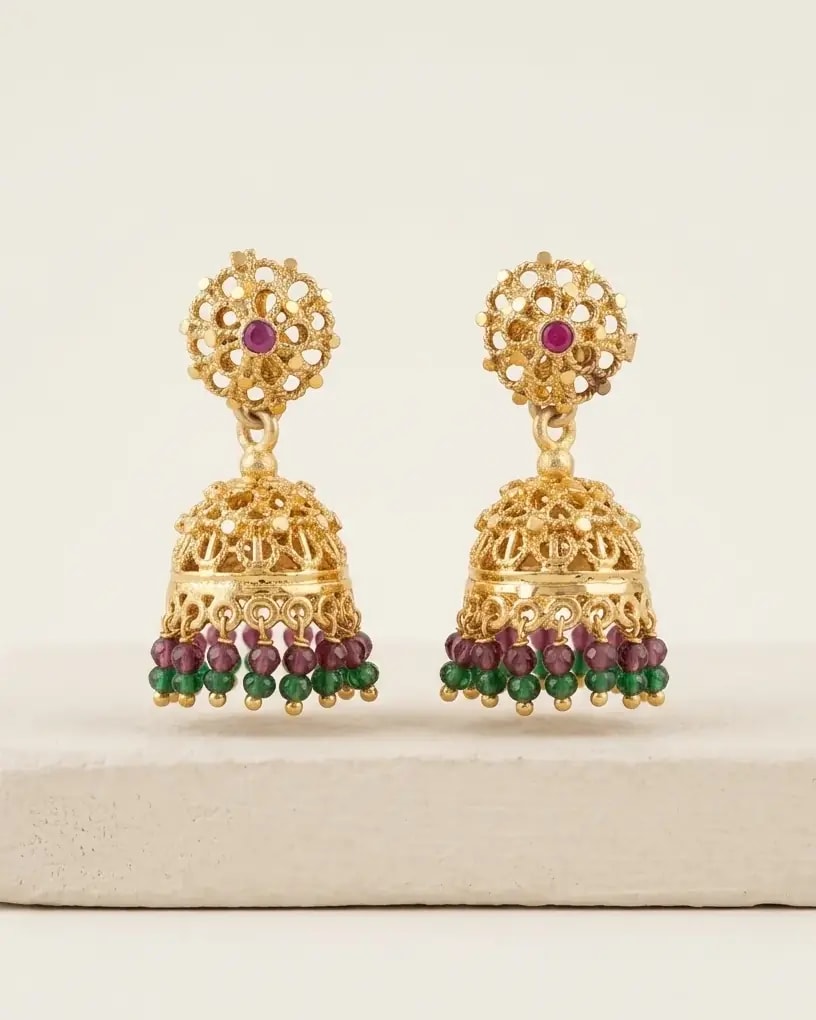 Kempu Jaali Gold-Toned Screw Back Jhumkas