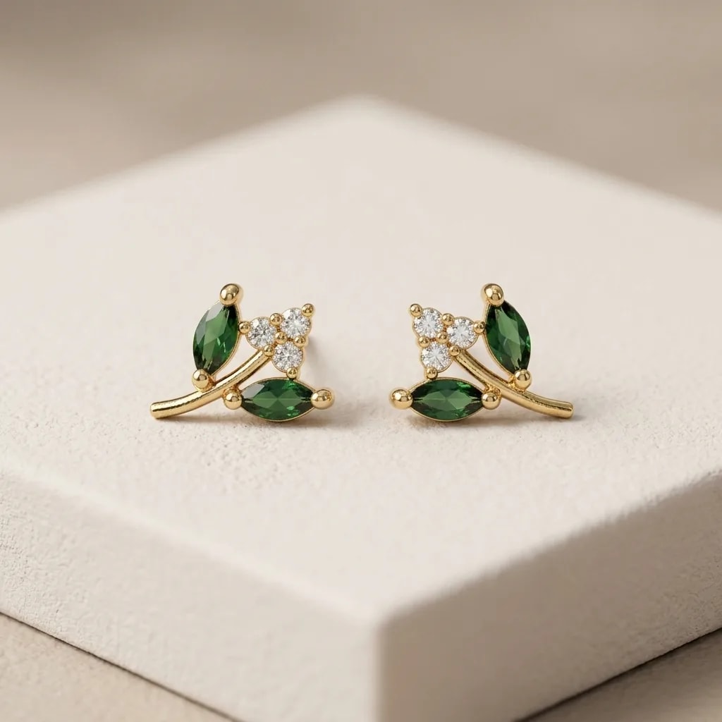 Tiny Leaf Gold-Toned Screw Back Studs