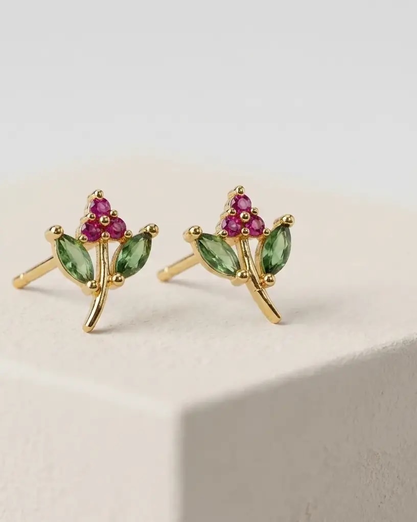 Tiny Leaf Gold-Toned Screw Back Studs