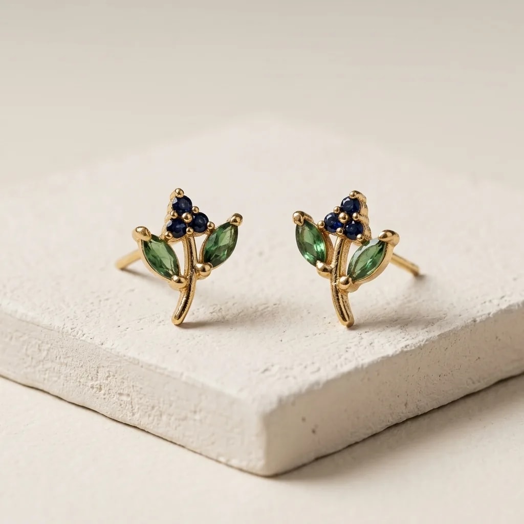 Tiny Leaf Gold-Toned Screw Back Studs