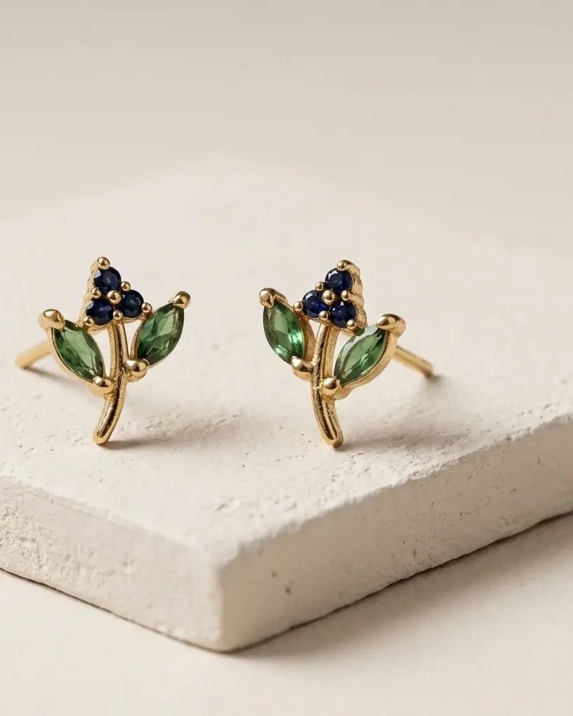 Tiny Leaf Gold-Toned Screw Back Studs