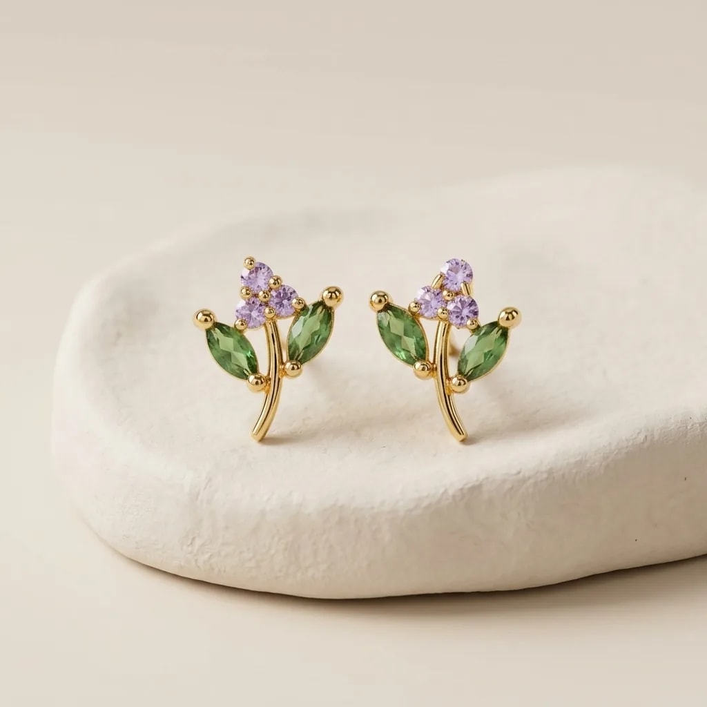 Tiny Leaf Gold-Toned Screw Back Studs