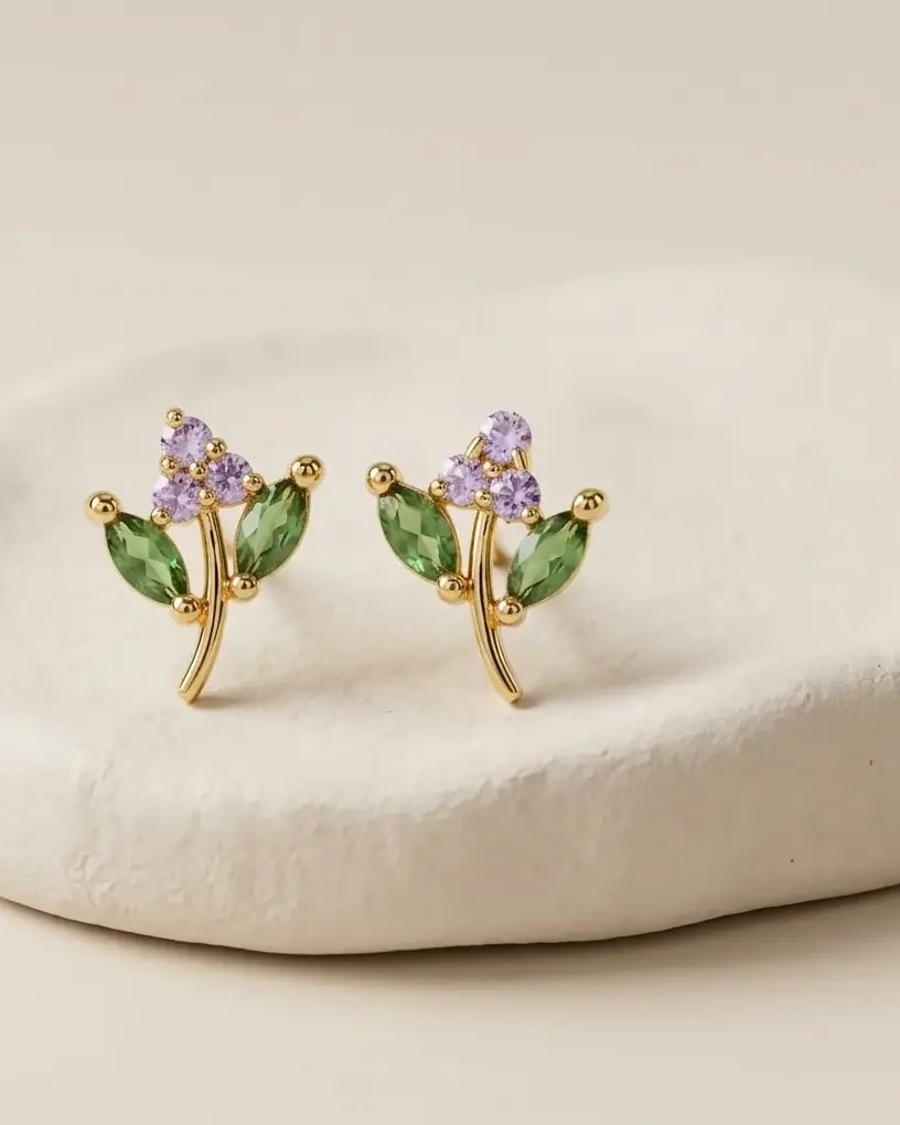 Tiny Leaf Gold-Toned Screw Back Studs