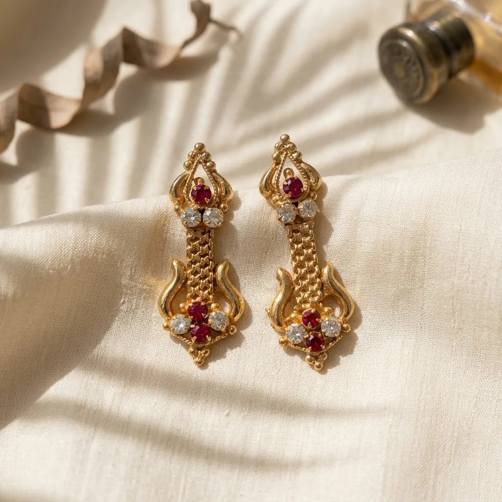 Trishul Kempu Stone Gold-Toned Screw Back Earrings