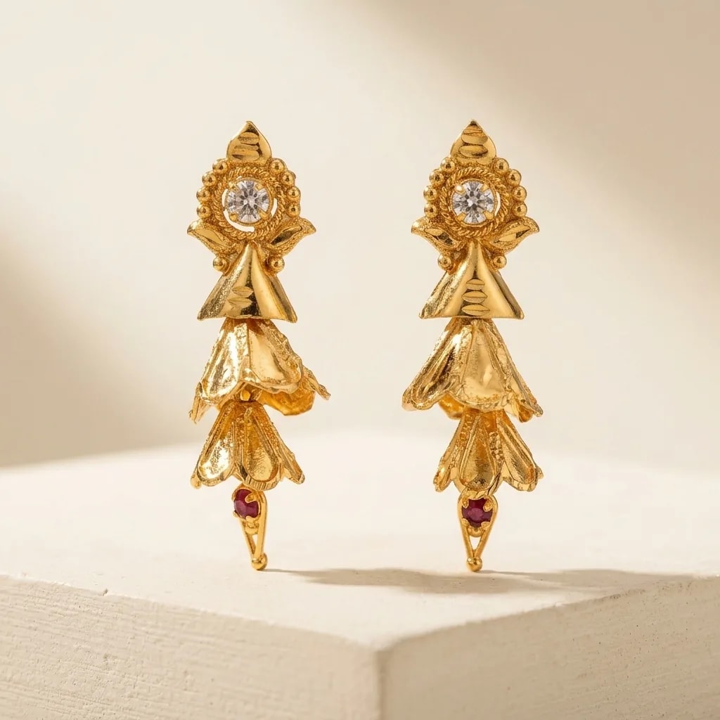 Janta Butta Gold-Toned Screw Back Drop Earrings