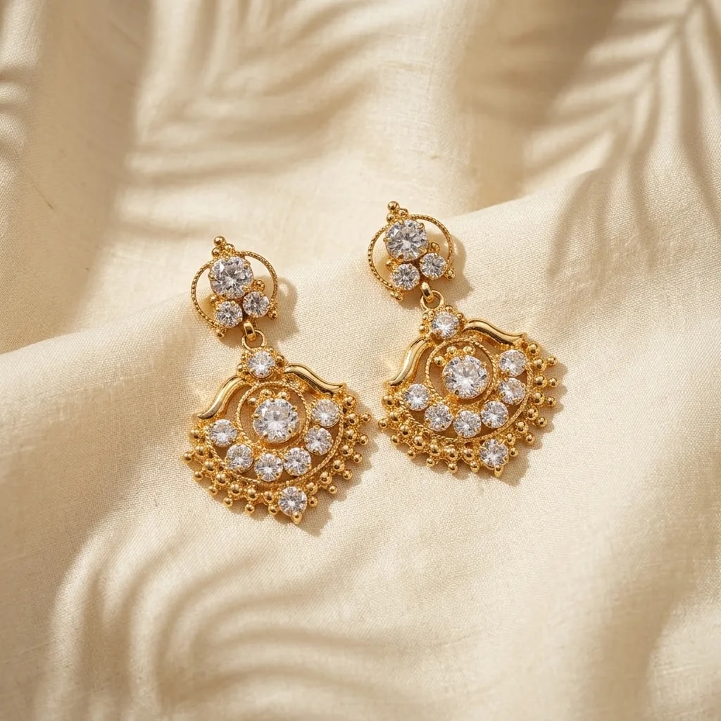 Vintage White Stone Medallion Gold-Toned Screw Back Earrings
