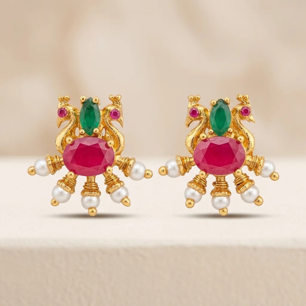 Mayil Heritage Beaded Gold-Toned Screw Back Studs
