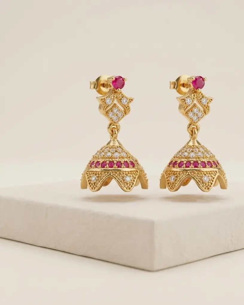 Kireeta Drop Gold-Toned Screw Back Jhumkas