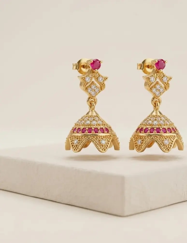 Kireeta Drop Gold-Toned Screw Back Jhumkas