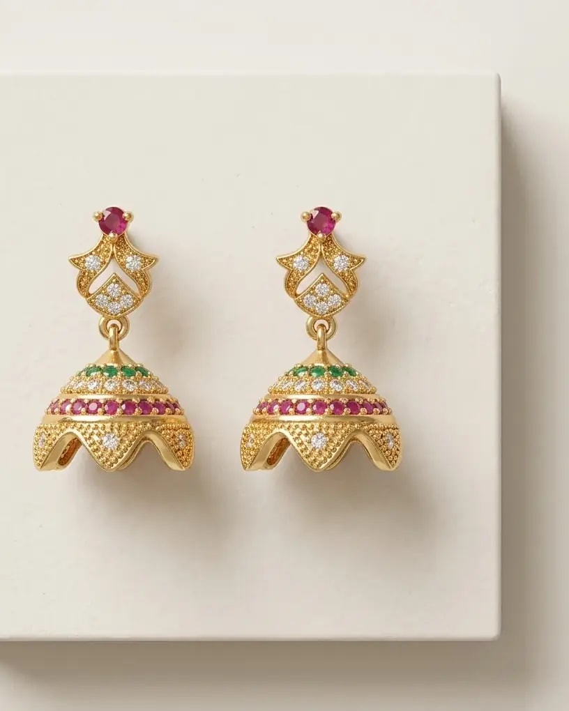 Kireeta Drop Gold-Toned Screw Back Jhumkas