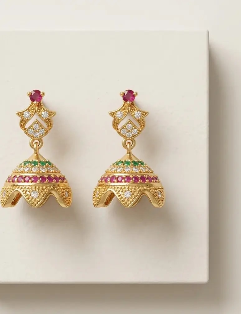 Kireeta Drop Gold-Toned Screw Back Jhumkas