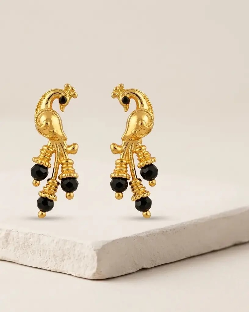 Heritage Beaded Peacock Gold-Toned Screw Back Stud Earrings