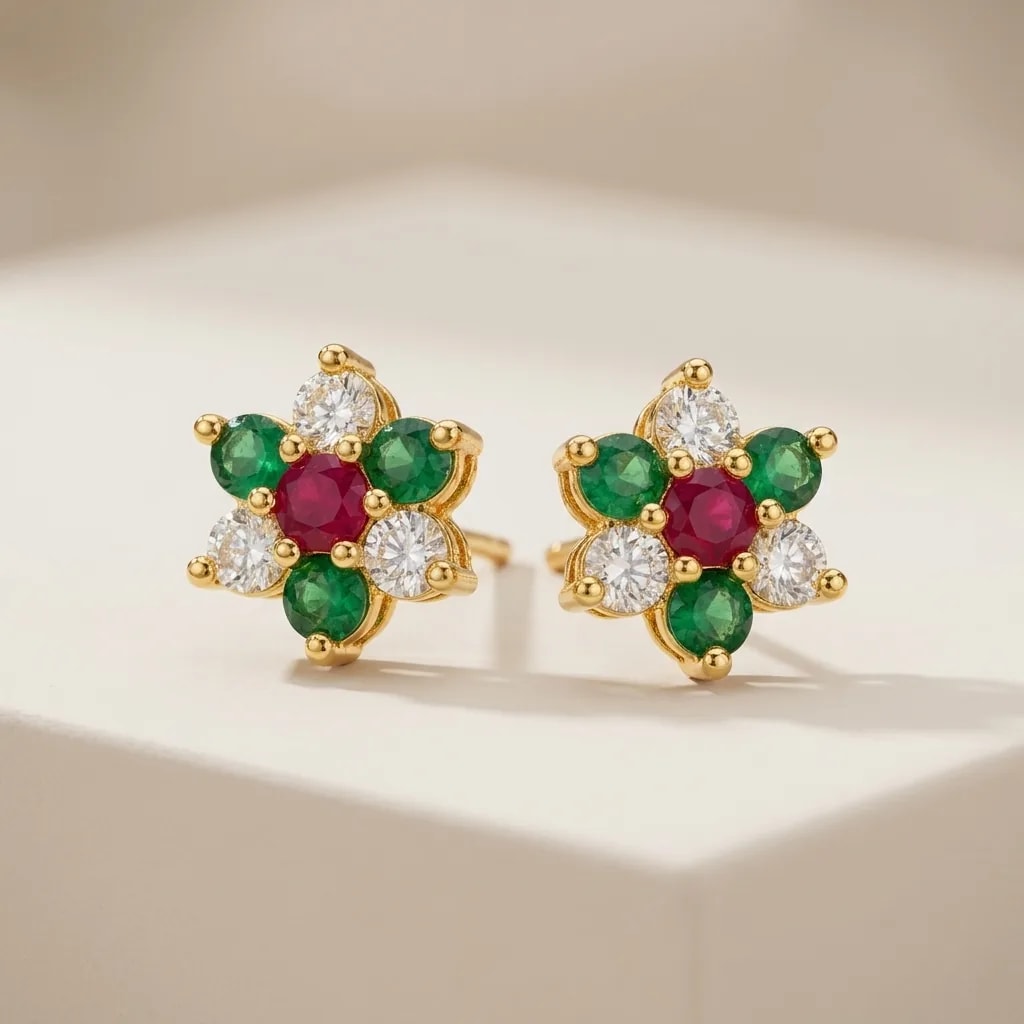 Mini Stone Petal Cluster Gold-Toned Screw Back Studs