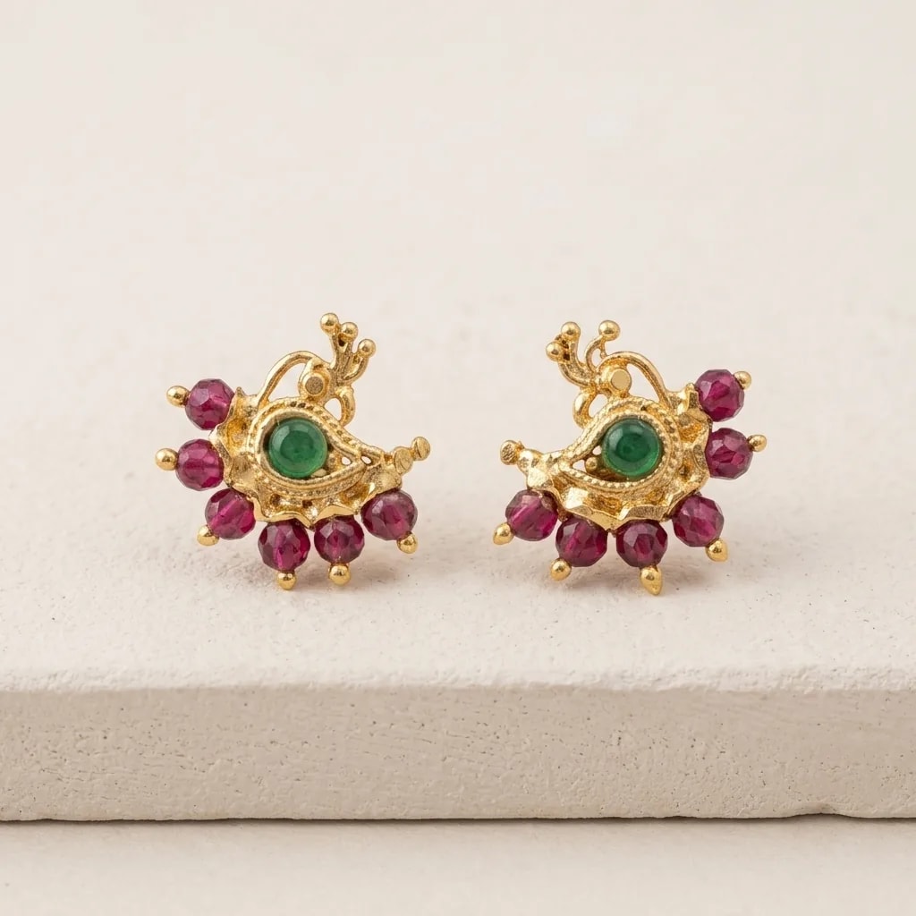 Pakshi Beaded Vintage Gold-Toned Screw Back Stud Earrings