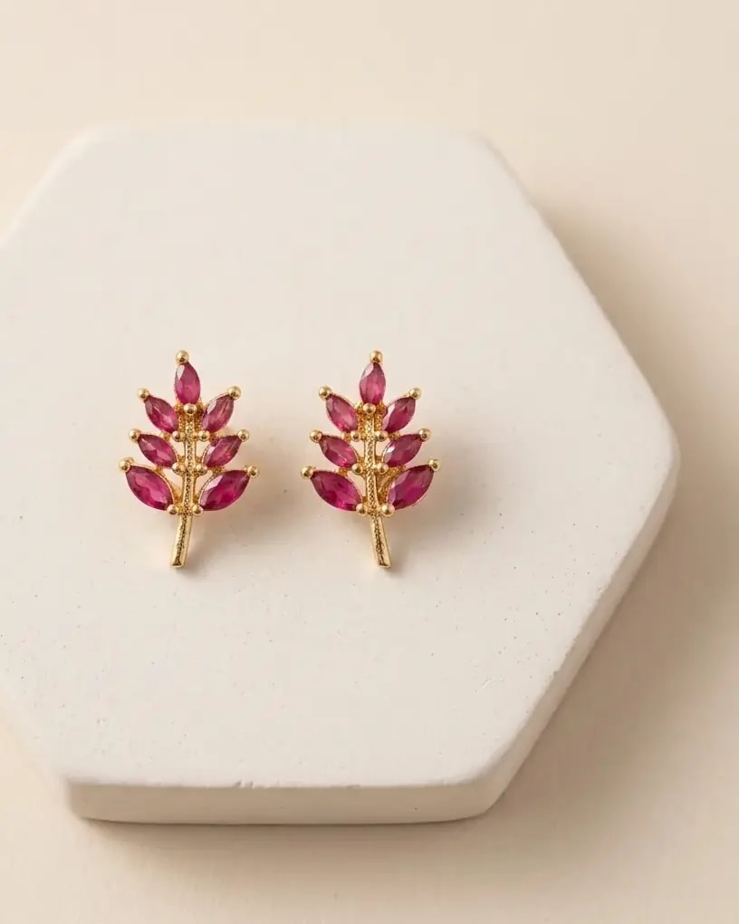 Marquise Leaf Gold-Toned Screw Back Studs