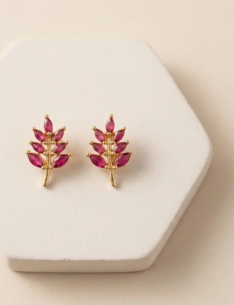 Marquise Leaf Gold-Toned Screw Back Studs