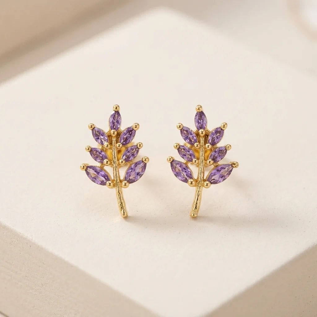 Marquise Leaf Gold-Toned Screw Back Studs