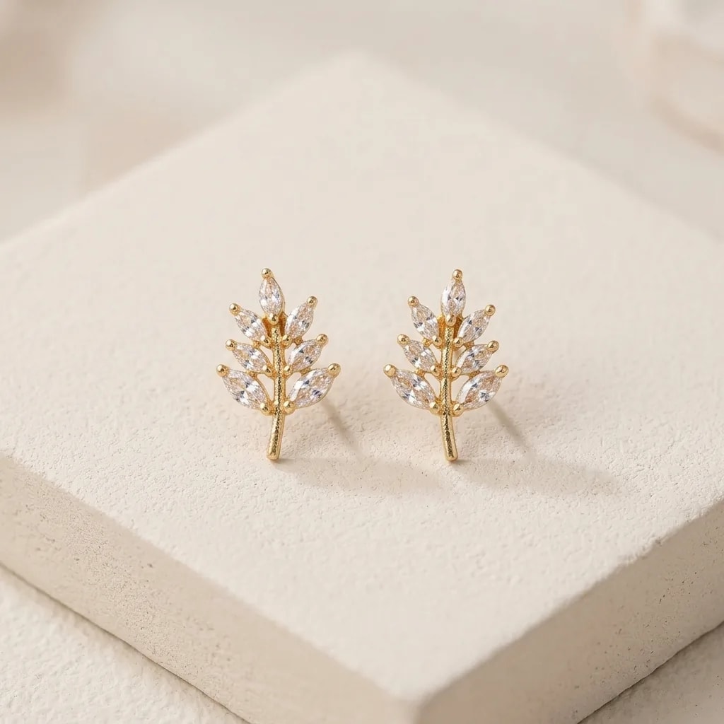 Marquise Leaf Gold-Toned Screw Back Studs