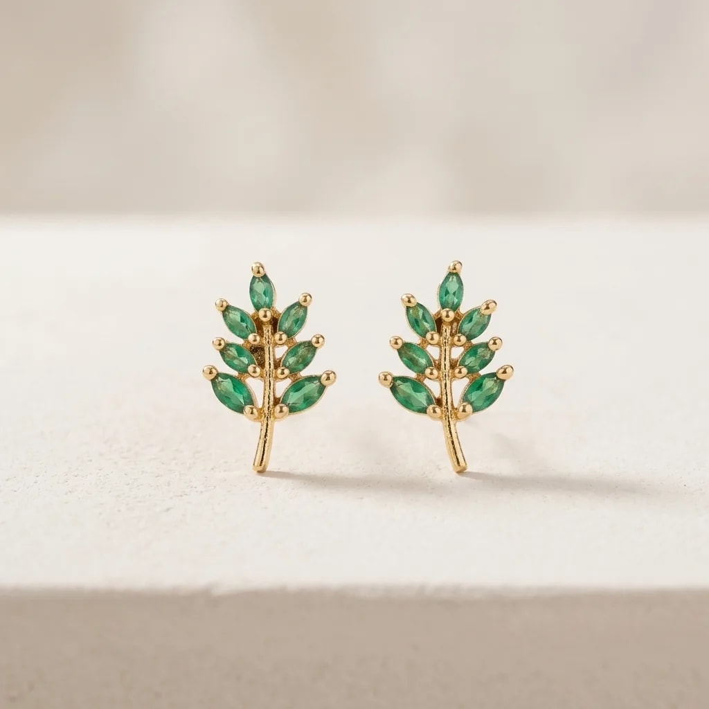 Marquise Leaf Gold-Toned Screw Back Studs